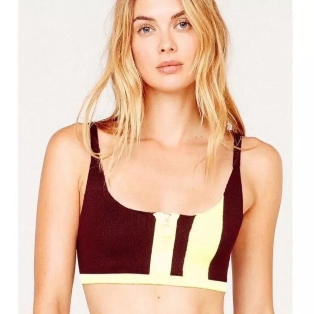 Veronica Burgundy Neon Front Zip Knit Crop Top | For  Love and Lemons